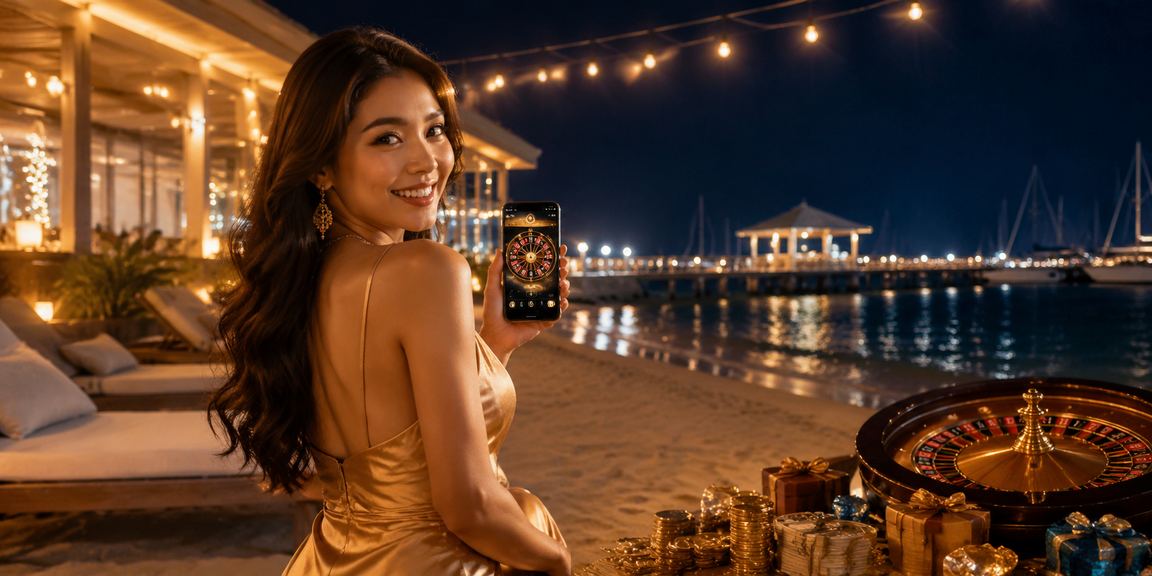 A lavish Terengganu roulette setting with glittering night-time lighting